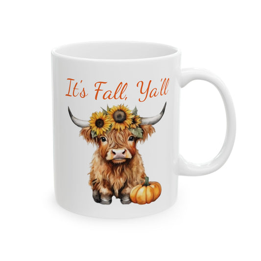 Baby Highland Cow It's Fall Ya'll Ceramic Mug   15oz