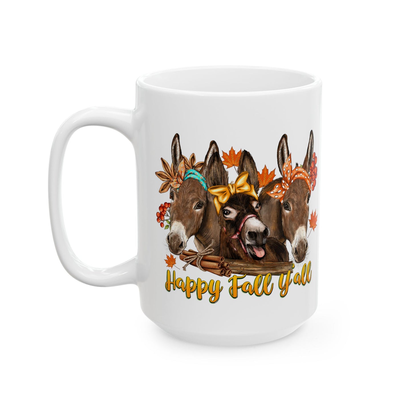 Happy Fall Ya'll 3 Mules Ceramic Mug,  15oz