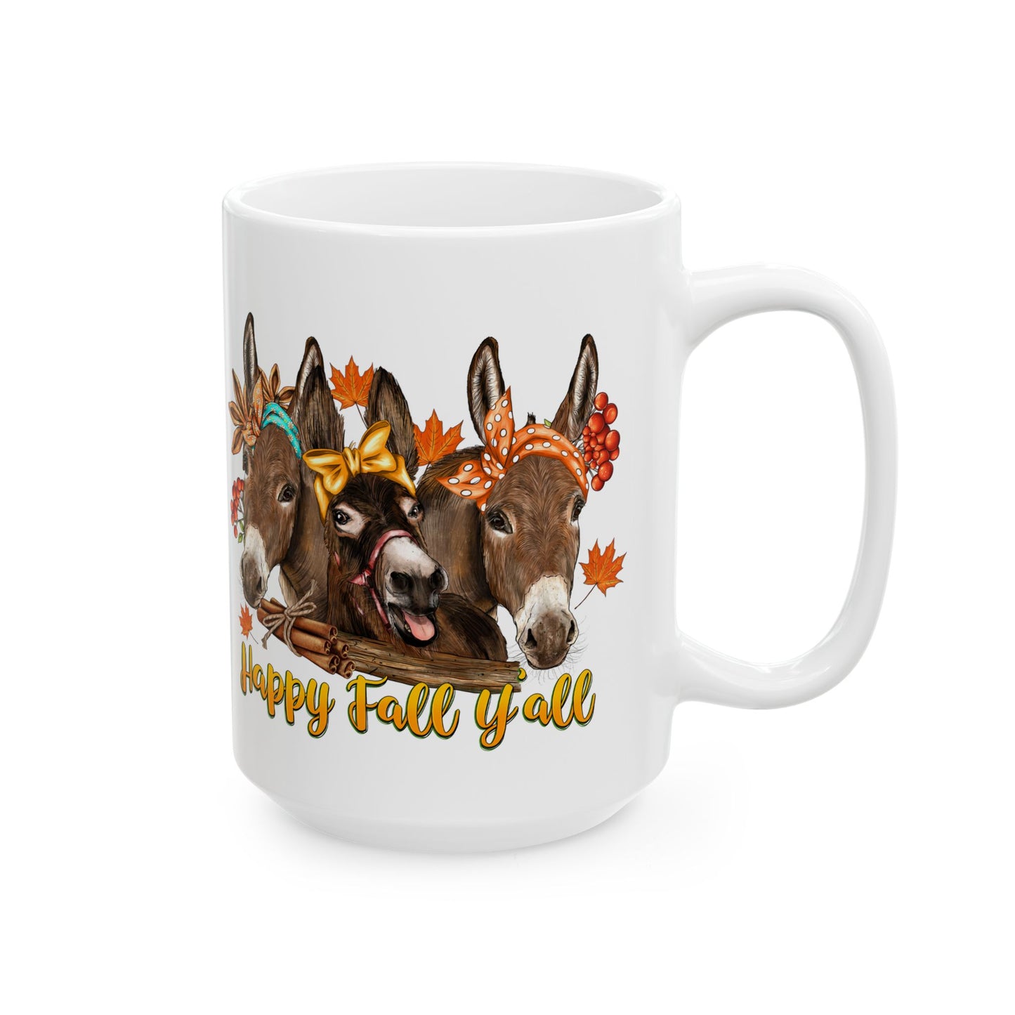 Happy Fall Ya'll 3 Mules Ceramic Mug,  15oz