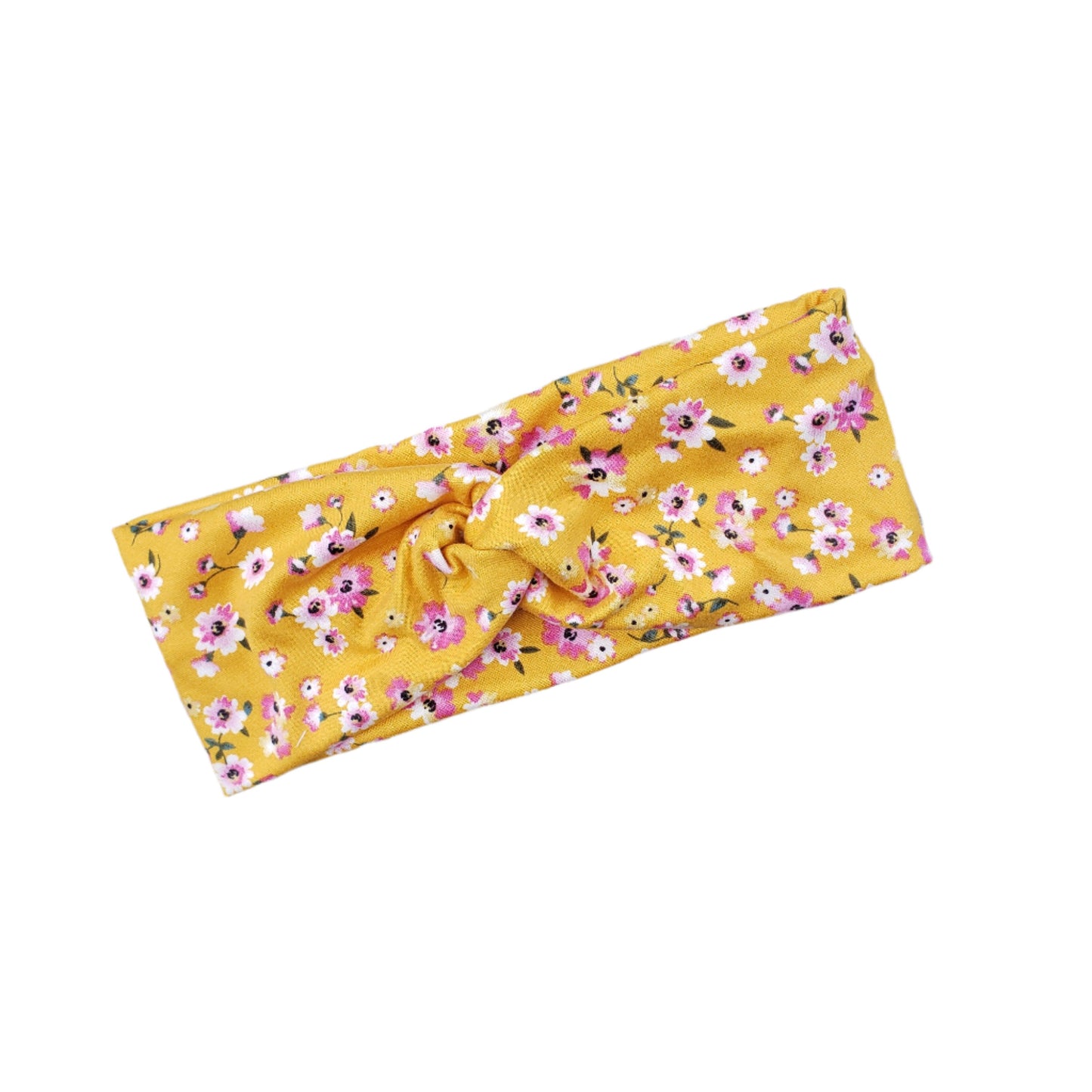 H111  Headband Tiny Pink Flowers with Yellow Background