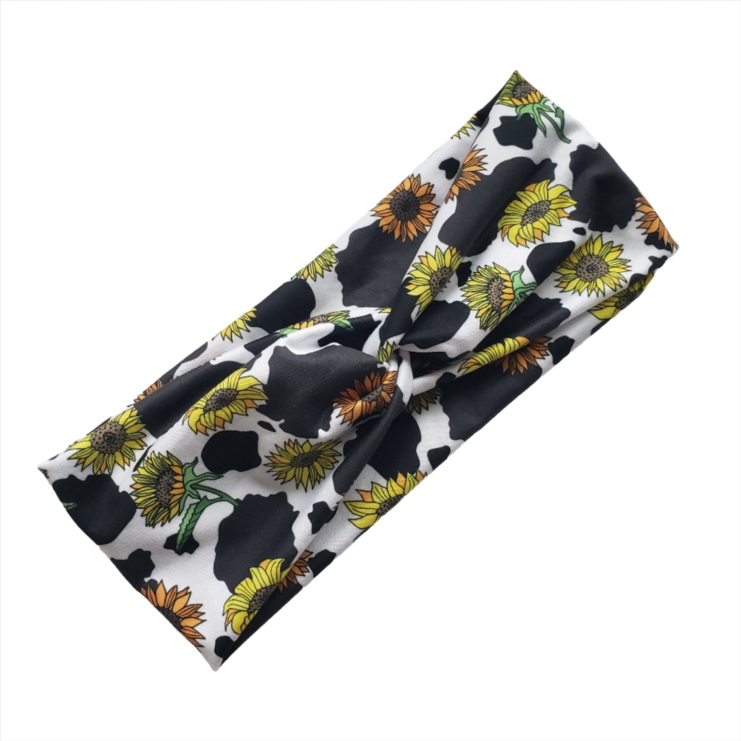 H164 Cow Print with Sunflowers Headband