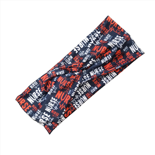 H170  NURSE Headband, Blue, Red and White Words