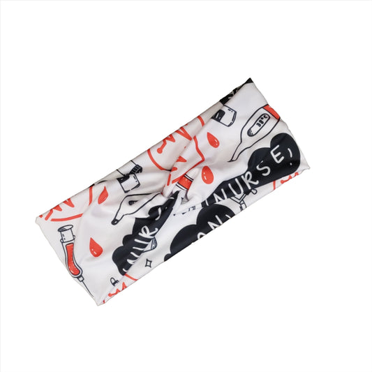 H157  NURSE Black, Red and White Headband