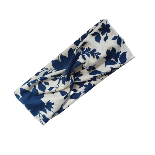 H178  Blue and White Flowers "No Slip, Stay in Place" Headband