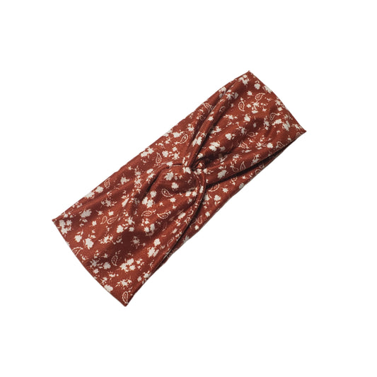 H206  Rust with White Flowers   "No Slip, Stay in Place" Headband