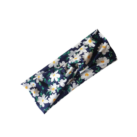 H180  Blue with Daisy  "No Slip, Stay in Place" Headband