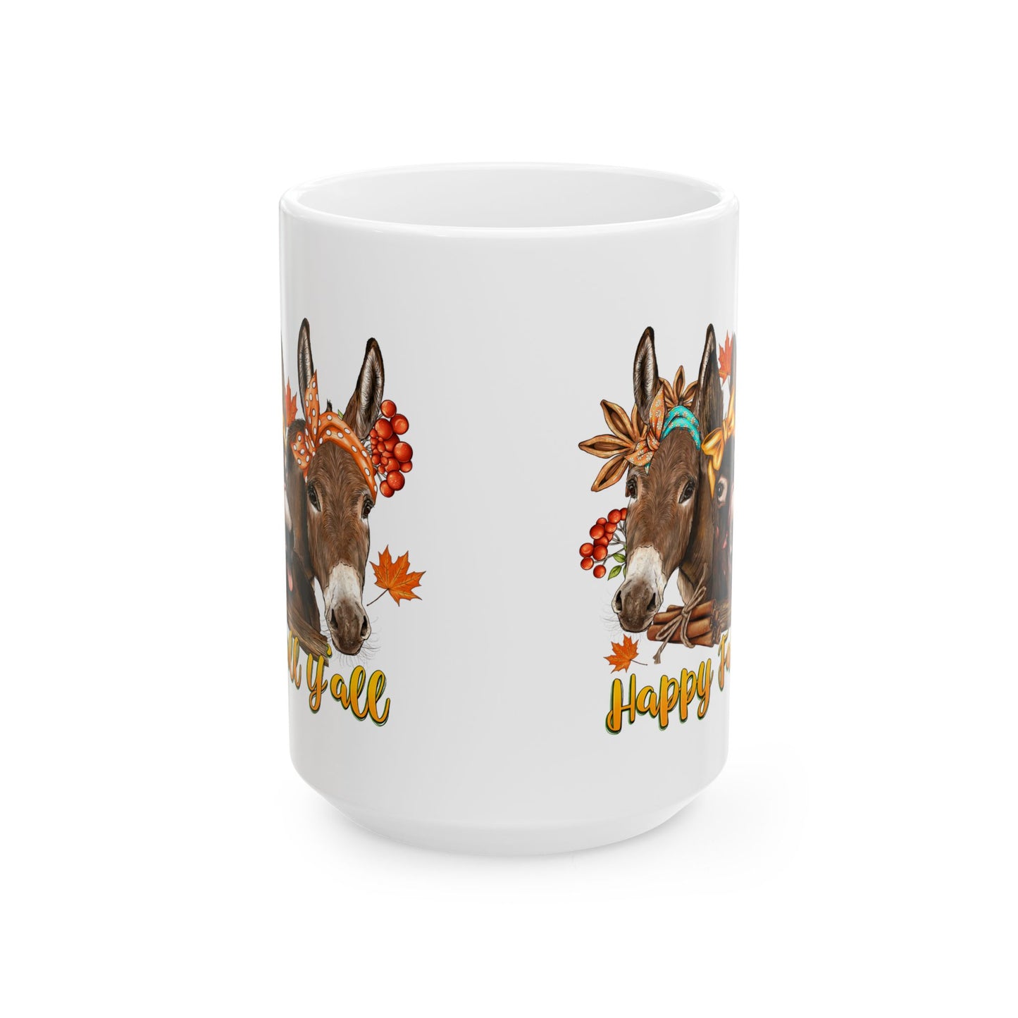 Happy Fall Ya'll 3 Mules Ceramic Mug,  15oz