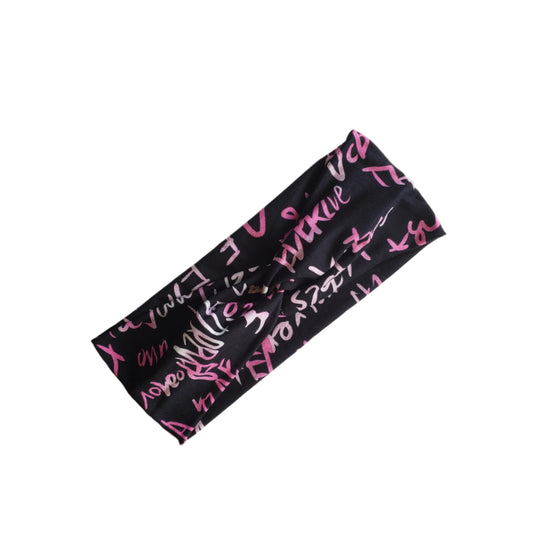 H182  Pink Letters Black  "No Slip, Stay in Place" Headband