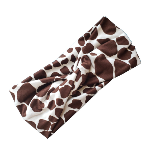 H016  Brown & White Cow Print Headband