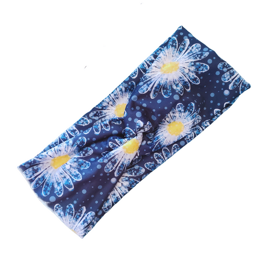 H036  Blue with Big Daisy Flowers Headband