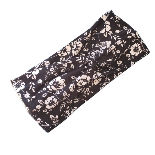 H009  Black with White Flowers Headband