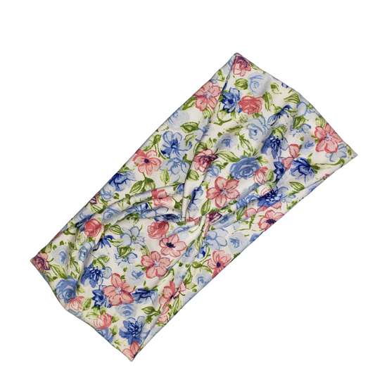 H006  Pink & Blue Flowers Headband