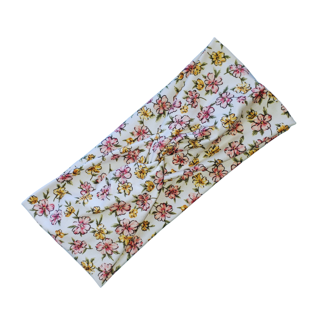 H002  Pink & Yellow Flowers "No Slip, Stay in Place" Headband