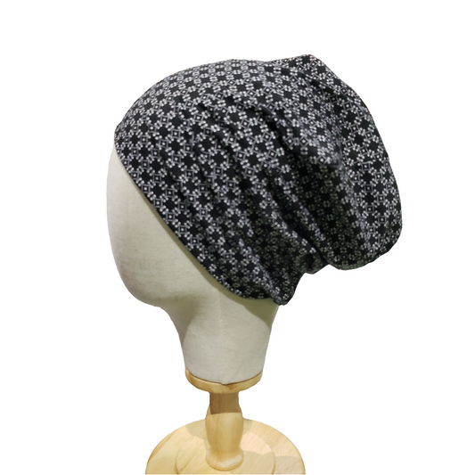 H226 Black White Turbans, Nurse's Caps, Fitted Beanie, Slouchy Hat or Cancer Cap