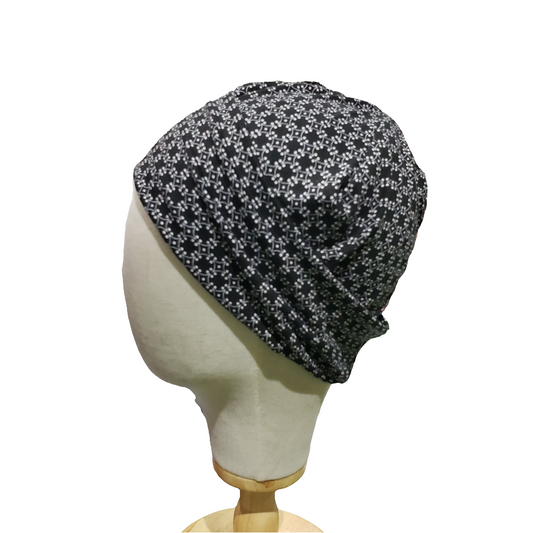 H226 Black White Turbans, Nurse's Caps, Fitted Beanie, Slouchy Hat or Cancer Cap