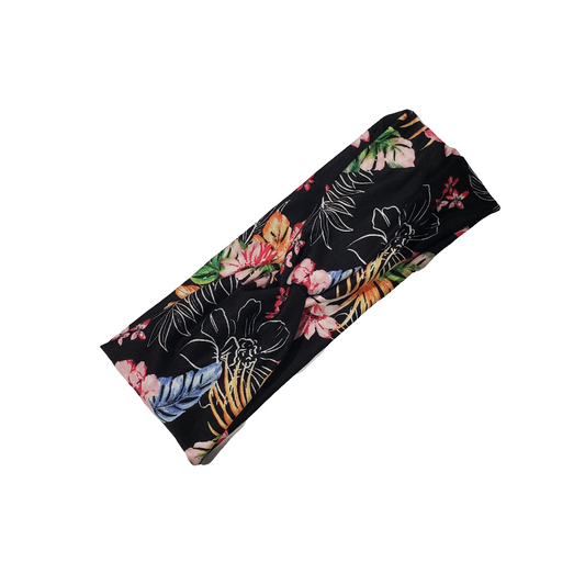 H201  Black with flowers and outlines. "No Slip, Stay in Place" Headband