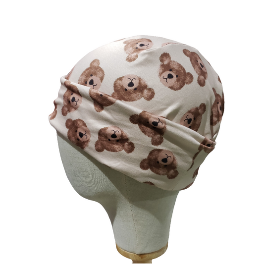 H223  Teddy Bear Turbans, Nurse's Caps, Fitted Beanie, Slouchy Hat or Cancer Cap