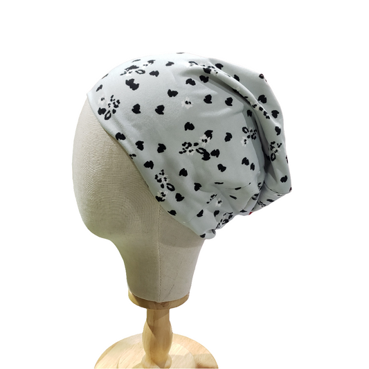 H138  Gray Black White Turbans, Nurse's Caps, Fitted Beanie, Slouchy Hat or Cancer Cap