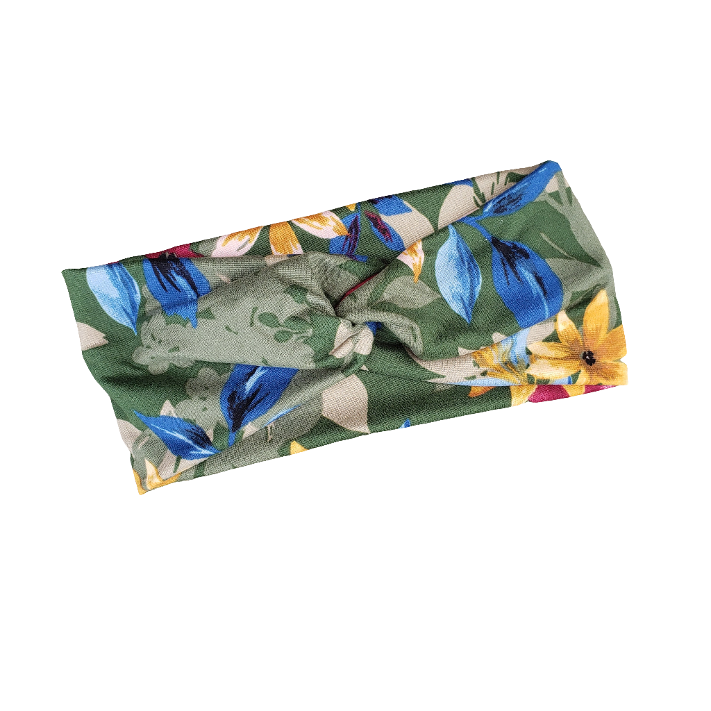 H112  Headband  Flowers, Green