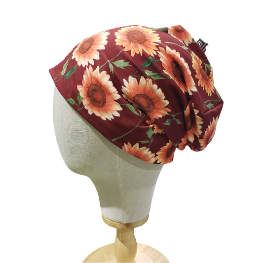 H126Rust Sunflowers Daisies Turbans, Nurse's Caps, Fitted Beanie, Slouchy Hat or Cancer Cap