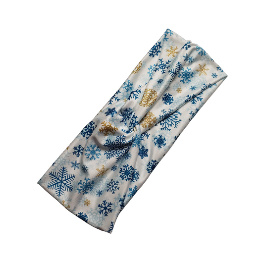 H228 Snowflakes Blue & Gold  "No Slip, Stay in Place" Headband