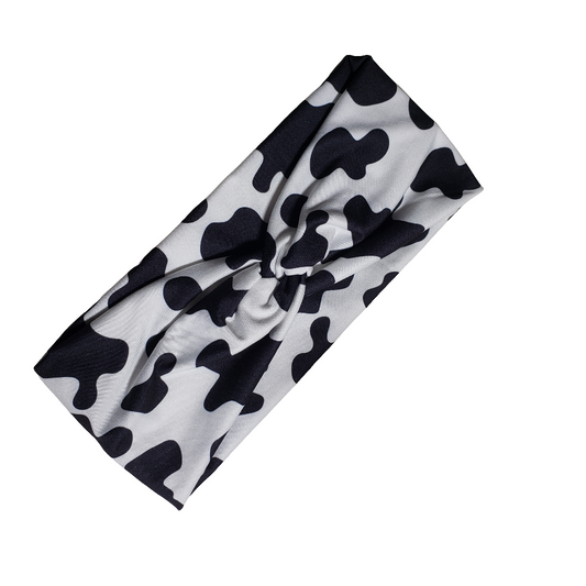 H117 Black White Cow Print  "No Slip, Stay in Place" Headband