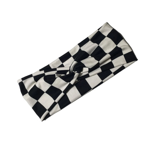 H055  Black White Checked  "No Slip, Stay in Place" Headband