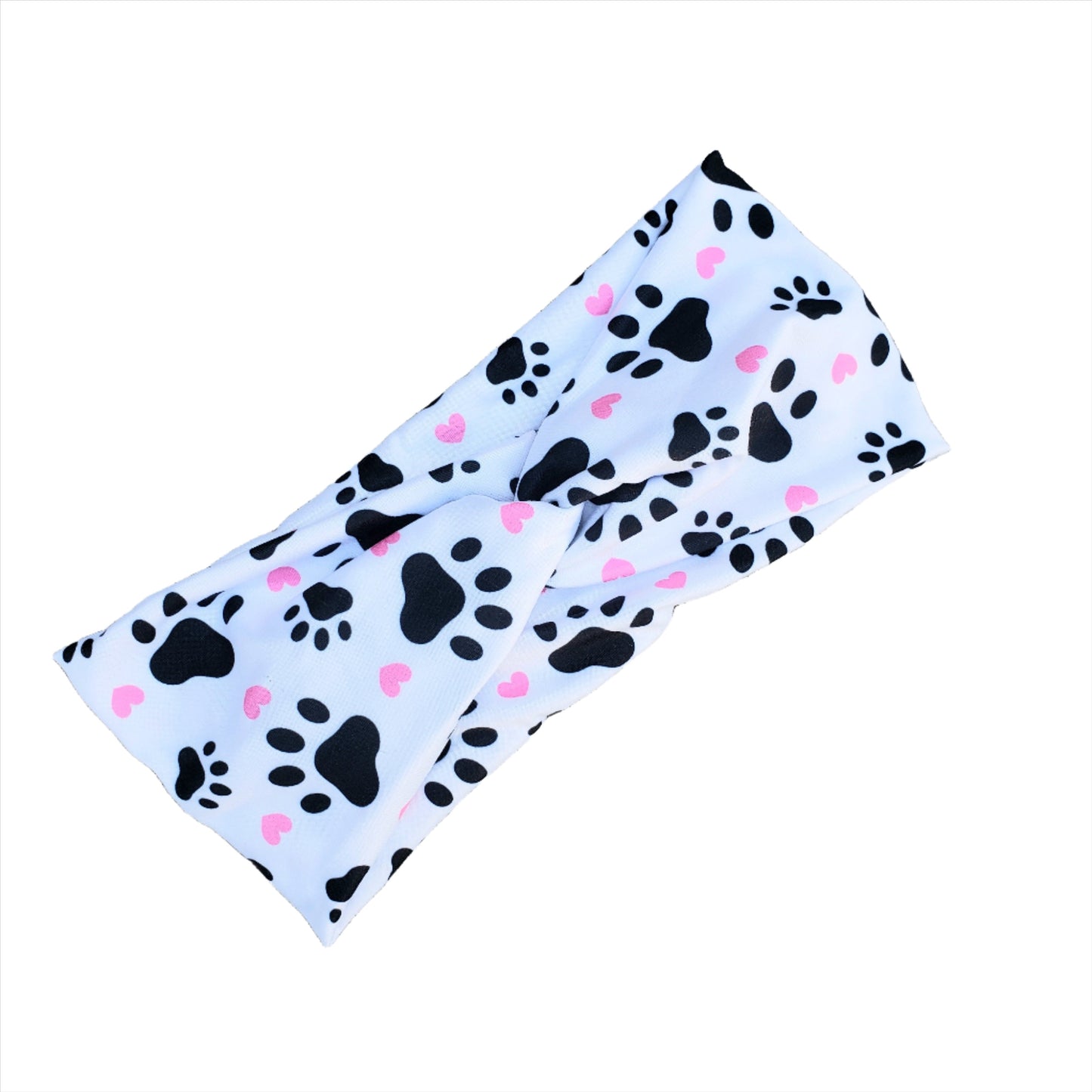 H035  Dog Paw Print Pink & Black "No Slip, Stay in Place" Headband