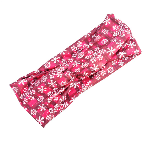 H030  Red plaid snowflake headband